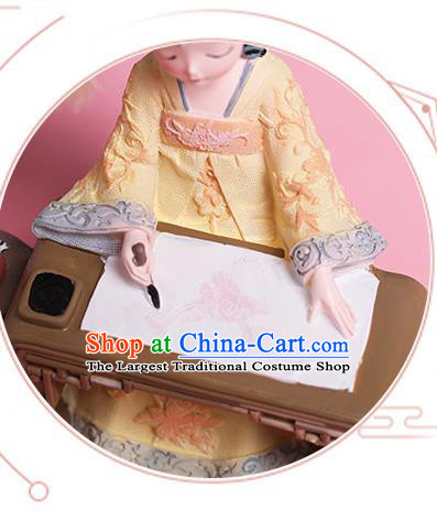 China Handmade Beijing Yellow Silk Figurine Doll Traditional Tang Dynasty Beauty Doll Lantern