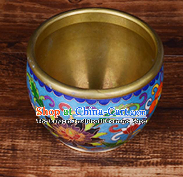 China Handmade Brass Blue Cup Traditional Cloisonne Ornament
