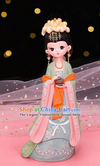 China Traditional Tang Dynasty Palace Lady Resin Doll Handmade Beijing Green Dress Figurine Doll