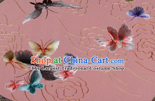 Chinese Handmade Pink Silk Fan Traditional Dance Palace Fan Embroidered Butterfly Fan