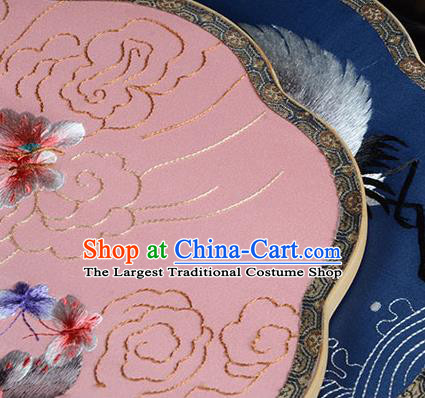 Chinese Handmade Pink Silk Fan Traditional Dance Palace Fan Embroidered Butterfly Fan