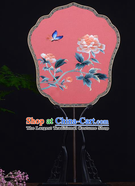 Chinese Embroidered Peony Fan Handmade Double Side Silk Fan Traditional Song Dynasty Palace Fan