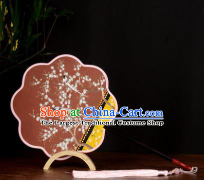 Chinese Handmade Red Silk Fan Traditional Wedding Palace Fan Embroidered Plum Blossom Fan