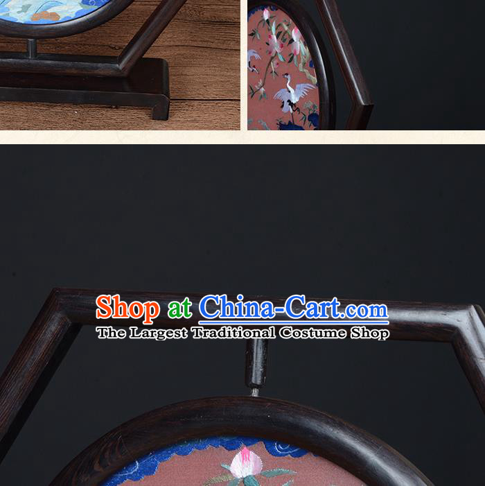 Chinese Traditional Suzhou Embroidery Crane Desk Screen Handmade Wenge Table Decoration