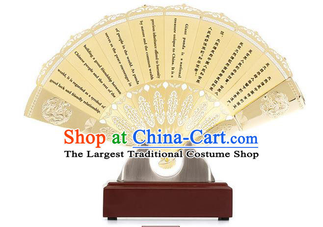 Chinese Handmade Brass Fan Traditional Folding Fan Printing Panda Accordion Decoration