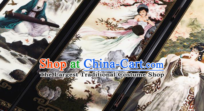 Chinese Traditional Printing Palace Lady Folding Screen Handmade Lacquerware Table Decoration