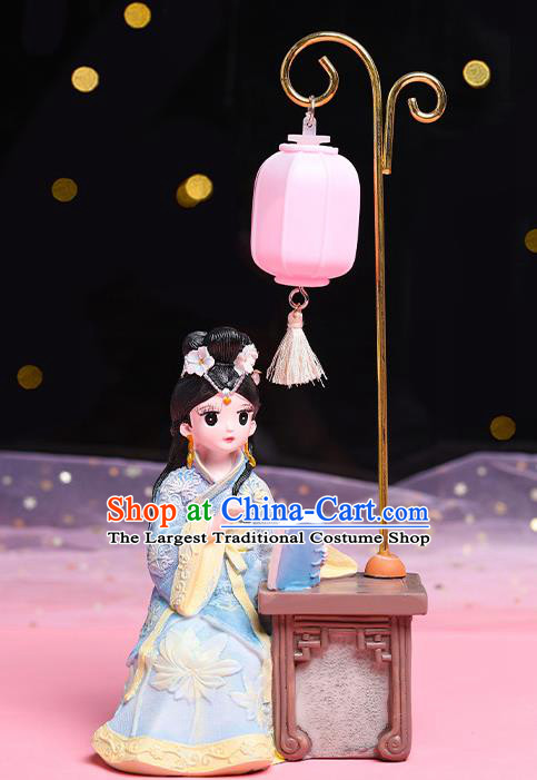 China Handmade Beijing Silk Doll Traditional Blue Beauty Doll Lantern