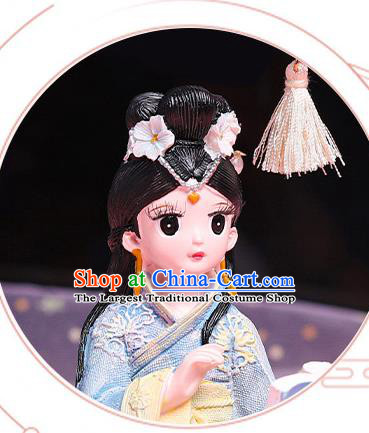 China Handmade Beijing Silk Doll Traditional Blue Beauty Doll Lantern