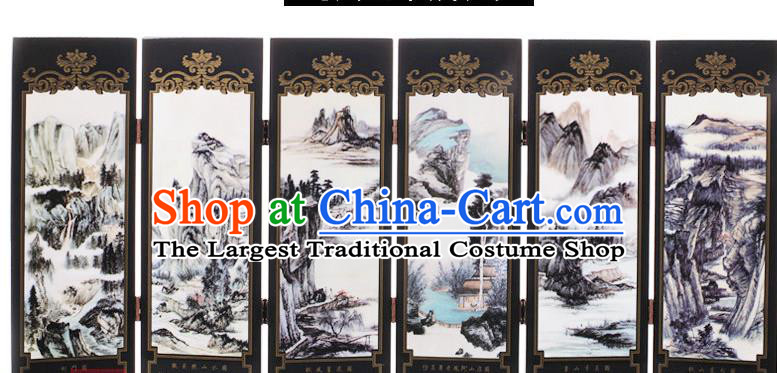 Chinese Traditional Landscape Painting Folding Screen Handmade Lacquerware Table Screen Craft