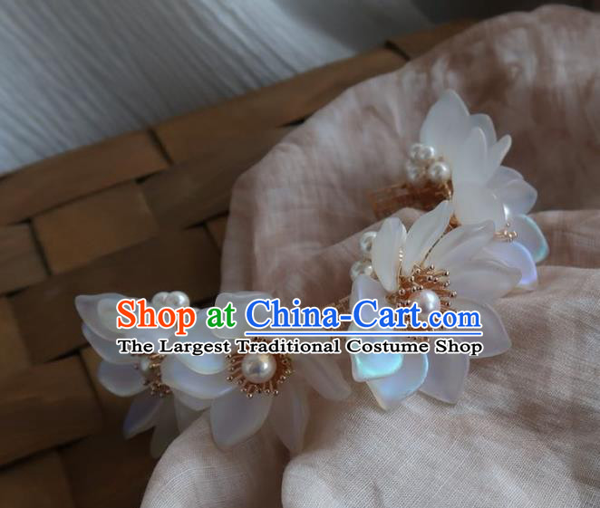 China Handmade Hanfu Hairpin Traditional Ancient Princess White Lotus Hair Stick