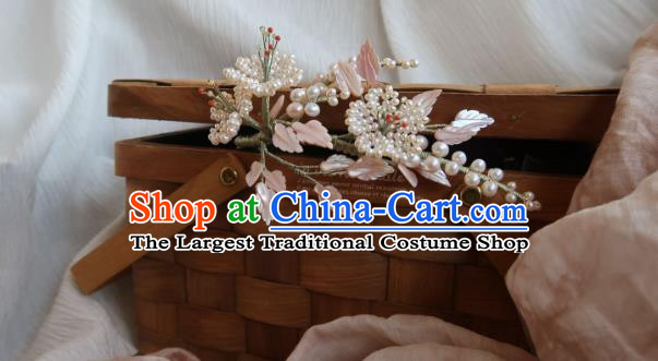 China Handmade Hanfu Plum Blossom Hairpin Traditional Ancient Princess Beads Hair Comb