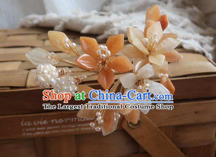 China Handmade Hanfu Mangnolia Hairpin Traditional Ancient Ming Dynasty Pearls Hair Stick