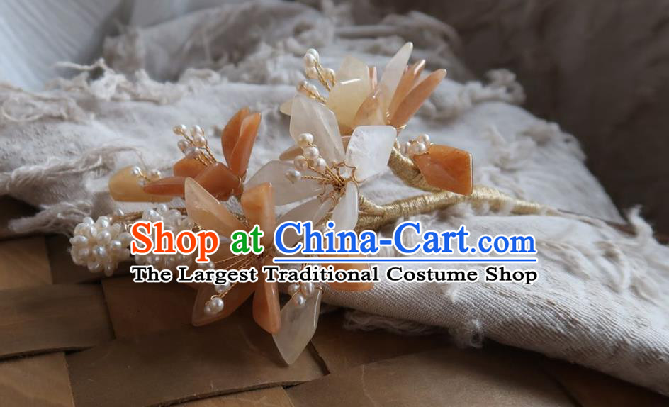 China Handmade Hanfu Mangnolia Hairpin Traditional Ancient Ming Dynasty Pearls Hair Stick