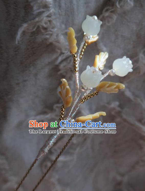 China Handmade Hanfu Yellow Shell Hairpin Traditional Ancient Princess Convallaria Hair Stick