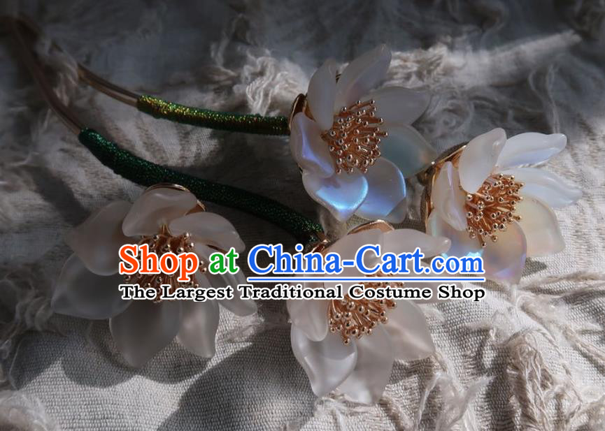 China Handmade Hanfu White Lotus Hairpin Traditional Ancient Princess Hair Stick Headwear