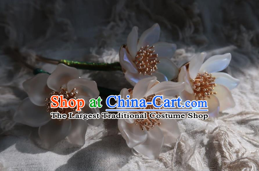 China Handmade Hanfu White Lotus Hairpin Traditional Ancient Princess Hair Stick Headwear