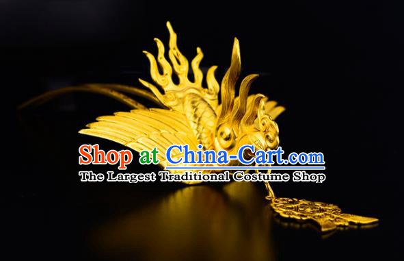 China Ancient Queen Hairpin Handmade Traditional Song Dynasty Empress Golden Phoenix Hair Crown