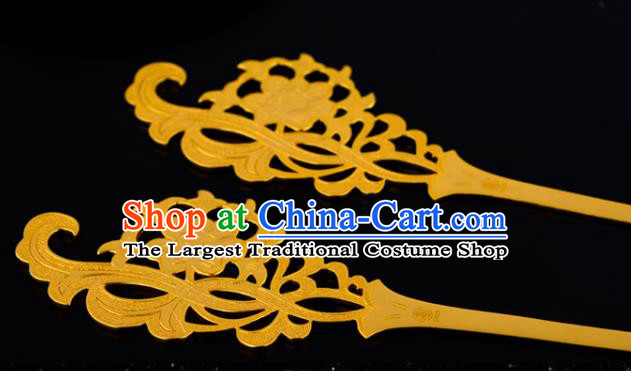 China Ancient Princess Golden Hairpin Handmade Traditional Tang Dynasty Palace Hair Stick