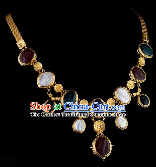 Chinese Ancient Princess Golden Necklace Traditional Sui Dynasty Gems Necklet Jewelry