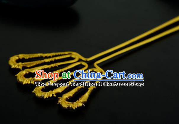 China Ancient Empress Golden Bamboo Hairpin Handmade Traditional Song Dynasty Court Hair Stick