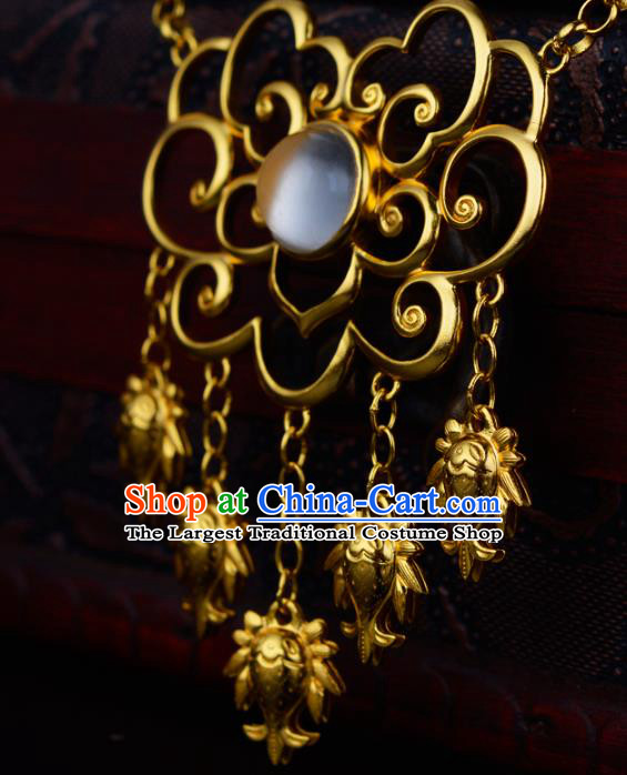 Chinese Ancient Princess Golden Crane Necklace Jewelry Traditional Ming Dynasty Necklet