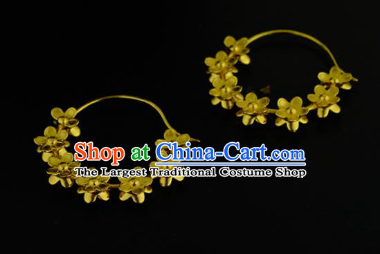 Chinese Traditional Song Dynasty Court Earrings Ancient Queen Golden Peach Blossom Ear Accessories