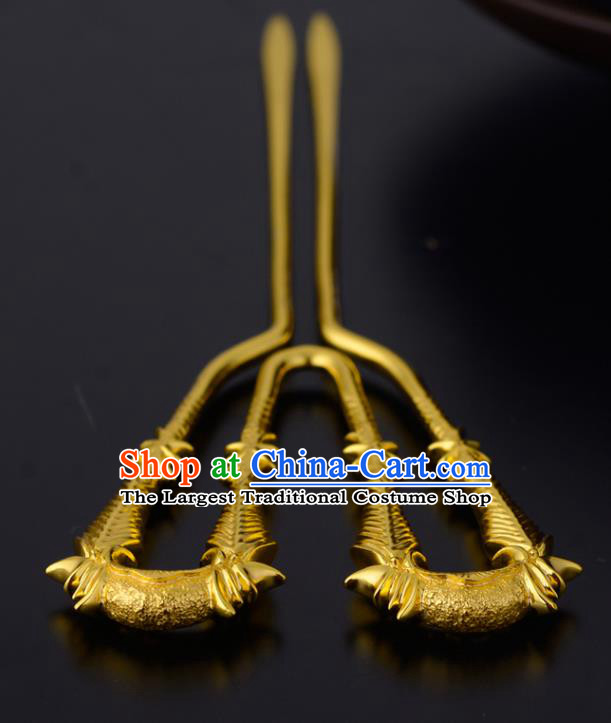 China Ancient Noble Countess Hairpin Handmade Traditional Song Dynasty Golden Bamboo Hair Stick