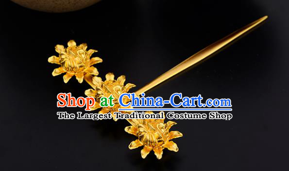 China Ancient Empress Hairpin Handmade Traditional Song Dynasty Golden Flowers Hair Stick