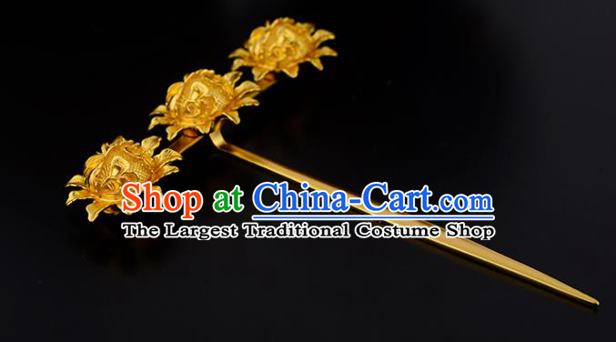 China Ancient Empress Hairpin Handmade Traditional Song Dynasty Golden Flowers Hair Stick