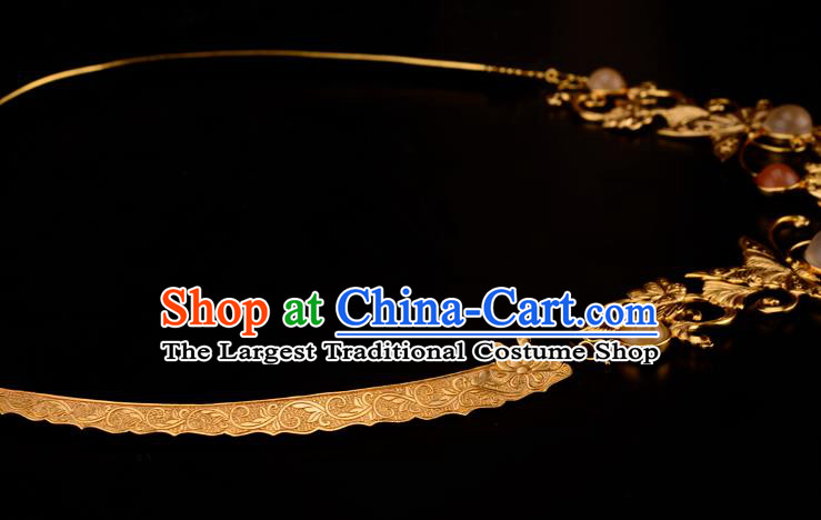 Chinese Ancient Empress Necklace Traditional Ming Dynasty Golden Lotus Necklet Jewelry