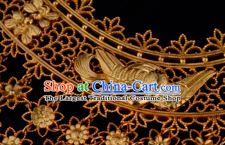 China Ancient Palace Lady Hairpin Handmade Traditional Song Dynasty Empress Golden Tassel Hair Comb