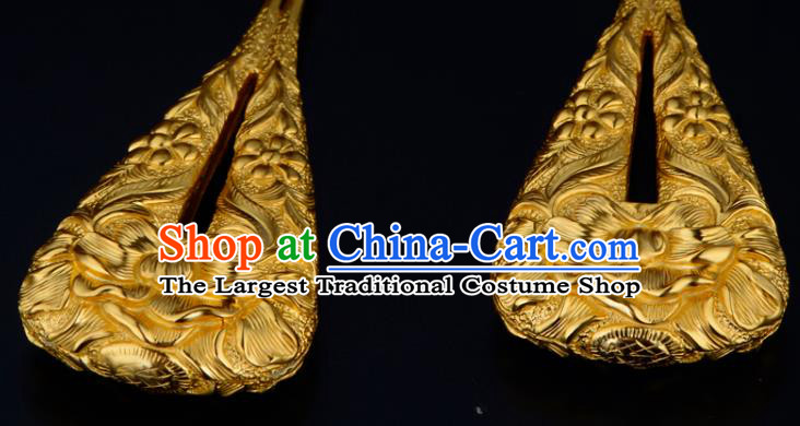 China Ancient Court Lady Hairpin Handmade Traditional Song Dynasty Empress Golden Peony Hair Stick