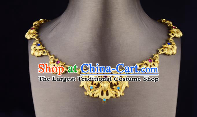 Chinese Ancient Princess Golden Necklace Traditional Ming Dynasty Necklet Jewelry