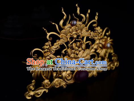 China Ancient Noble Woman Hairpin Handmade Traditional Ming Dynasty Empress Golden Hair Crown