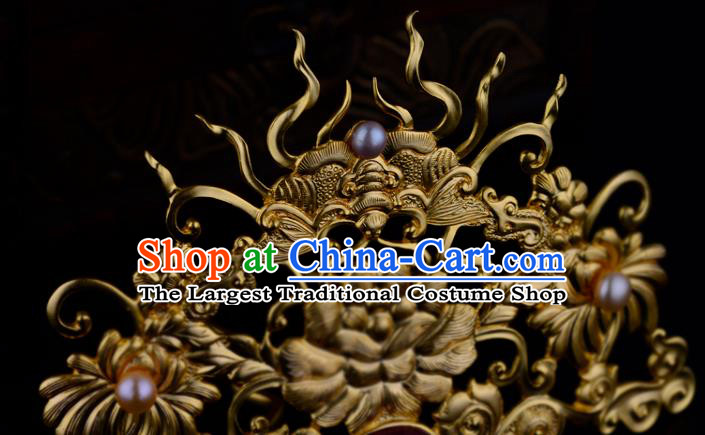 China Ancient Noble Woman Hairpin Handmade Traditional Ming Dynasty Empress Golden Hair Crown