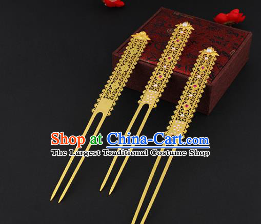 China Ancient Imperial Consort Golden Hairpin Handmade Traditional Tang Dynasty Court Hair Stick
