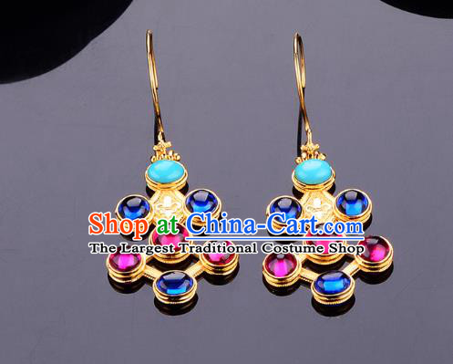 Chinese Traditional Ming Dynasty Palace Lady Earrings Ancient Empress Gems Ear Accessories