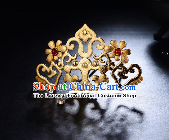 China Ancient Imperial Consort Hairpin Handmade Traditional Ming Dynasty Golden Hair Comb