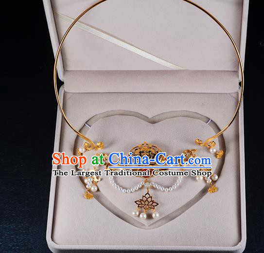 Chinese Ancient Palace Lady Pearls Necklace Traditional Ming Dynasty Golden Peach Necklet Jewelry