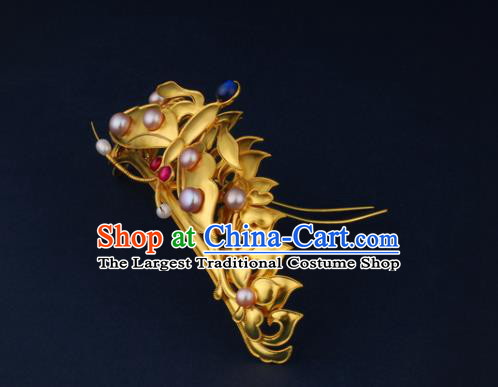 China Ancient Queen Pearls Hairpin Handmade Traditional Ming Dynasty Golden Butterfly Hair Crown