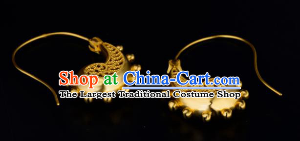 Chinese Traditional Song Dynasty Empress Golden Earrings Ancient Court Woman Ear Accessories