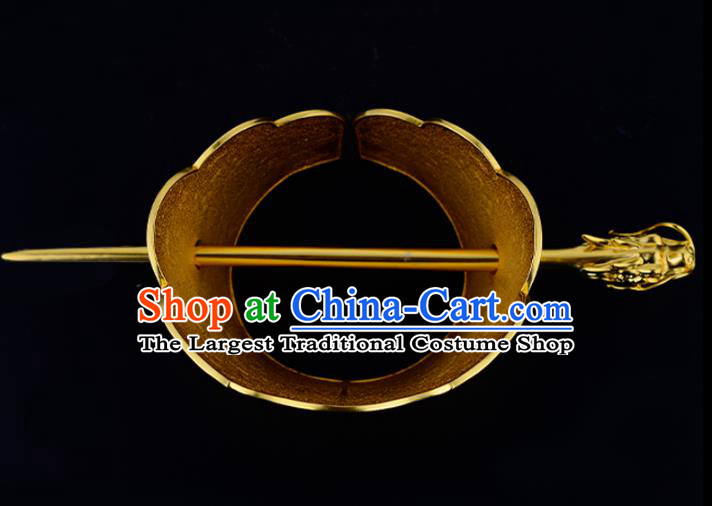 China Ancient King Hair Accessories Handmade Traditional Ming Dynasty Emperor Golden Hairdo Crown