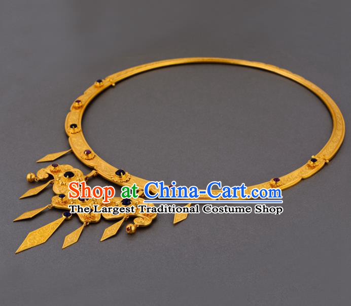 Handmade Chinese Traditional Hanfu Golden Necklet Jewelry Sui Dynasty Princess Gems Necklace Accessories