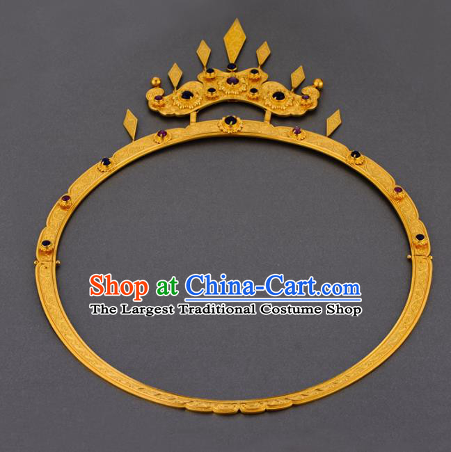 Handmade Chinese Traditional Hanfu Golden Necklet Jewelry Sui Dynasty Princess Gems Necklace Accessories