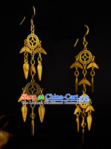 Chinese Traditional Ming Dynasty Tassel Earrings Ancient Court Woman Golden Coins Ear Accessories