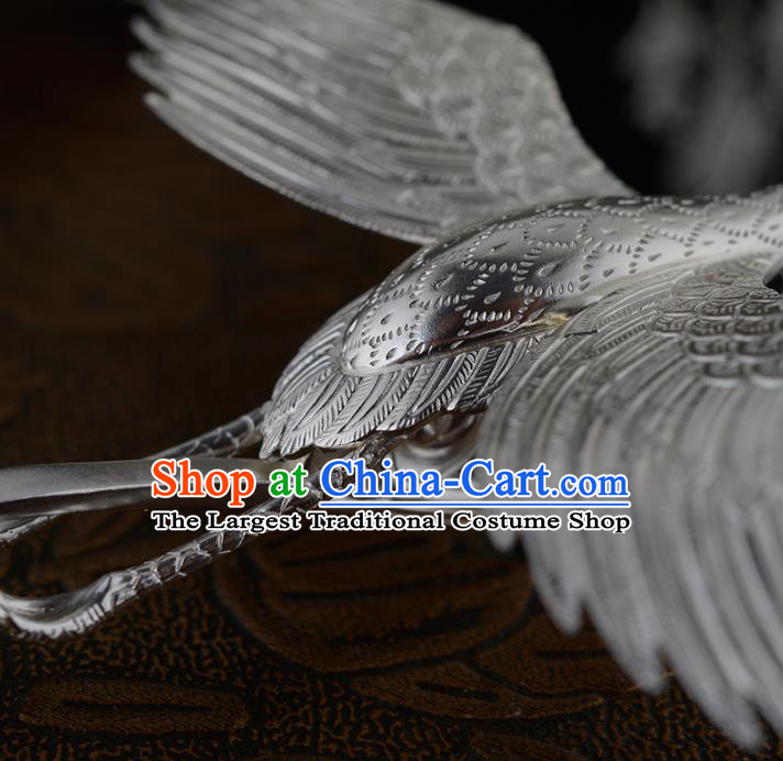 China Ancient Princess Hairpin Handmade Traditional Ming Dynasty Silver Crane Tassel Hair Stick