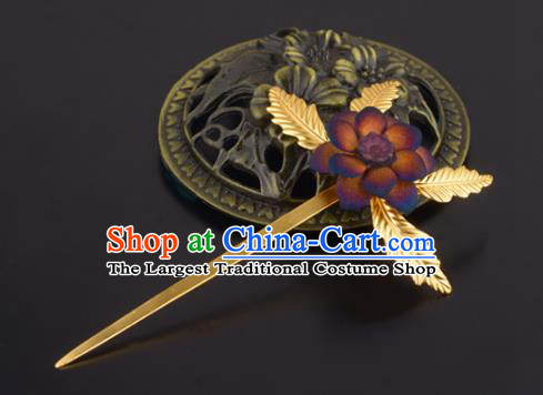 China Handmade Traditional Ming Dynasty Princess Hair Stick Ancient Palace Lady Purple Flower Hairpin