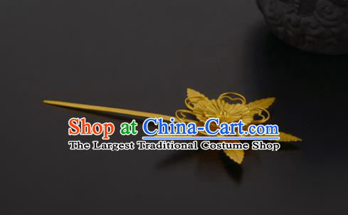 China Ancient Palace Lady Golden Hairpin Handmade Traditional Ming Dynasty Plum Blossom Hair Stick