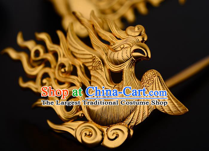 China Ancient Imperial Empress Hairpin Handmade Traditional Song Dynasty Golden Phoenix Hair Stick