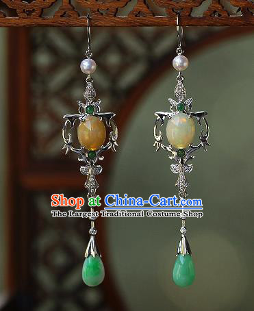 Chinese Traditional Cheongsam Jadeite Earrings National Ear Accessories